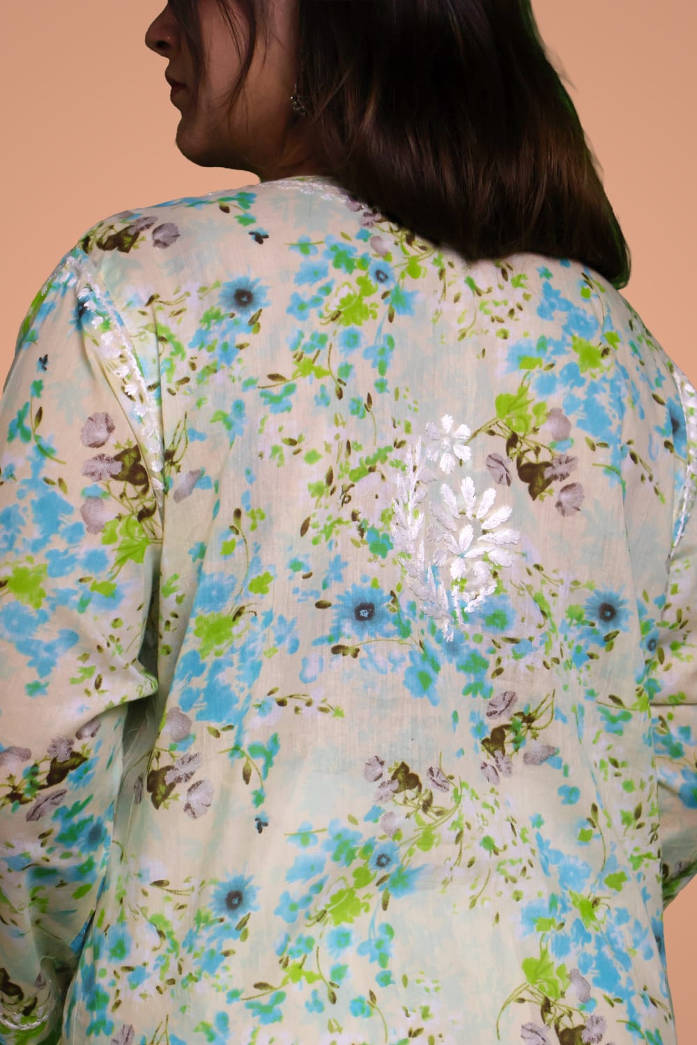 Fatima Pure Mulmul Chikankari  Handwork Kurti - Sea Green Colour