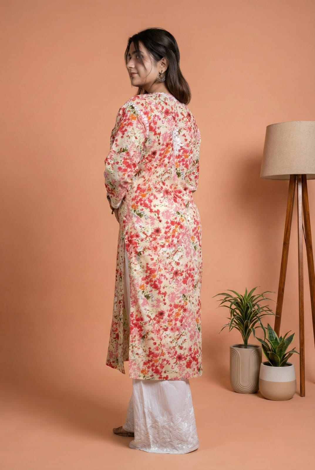 Fatima Pure Mulmul Chikankari  Handwork Kurti - Red Colour