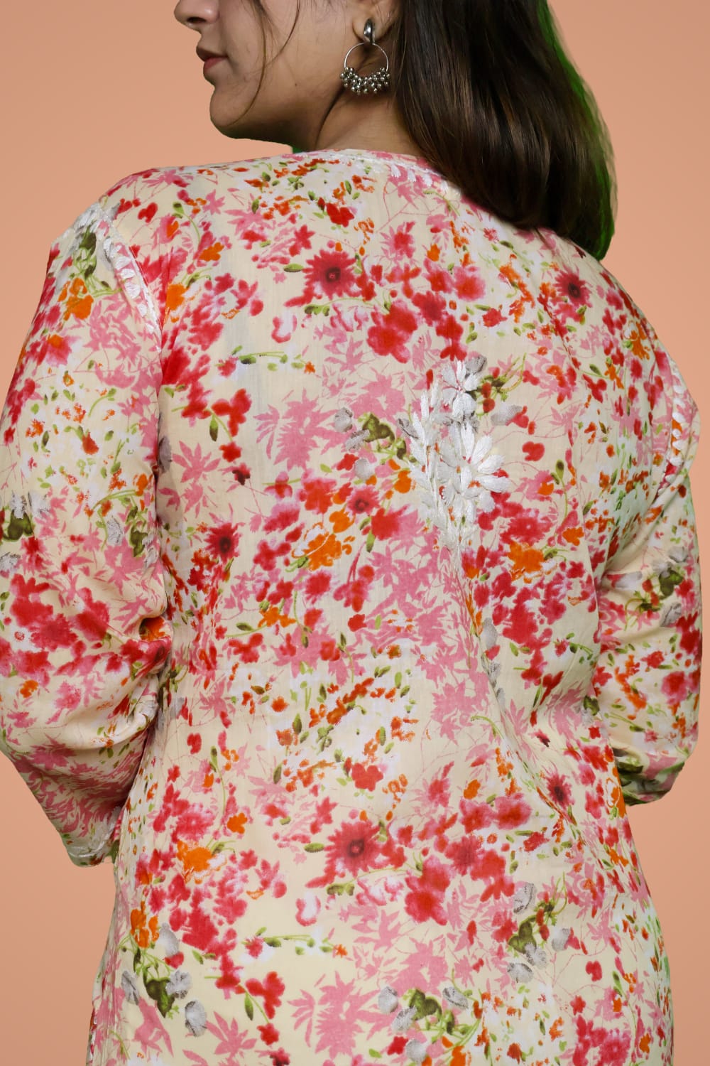 Fatima Pure Mulmul Chikankari  Handwork Kurti - Red Colour