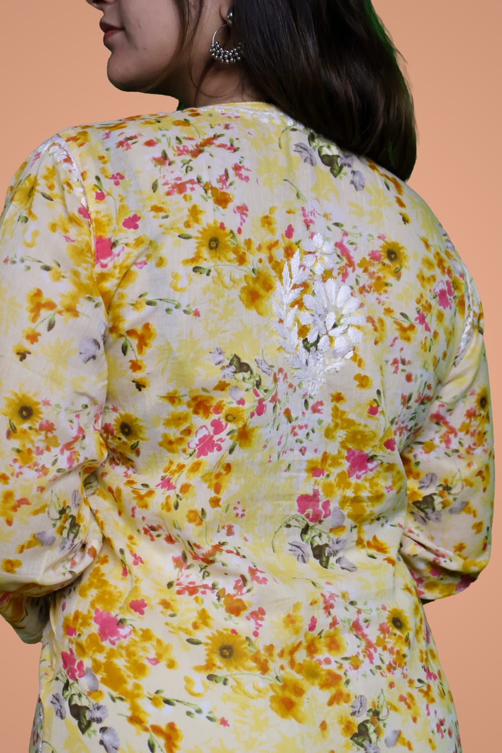 Fatima Pure Mulmul Chikankari  Handwork Kurti - Yellow Colour