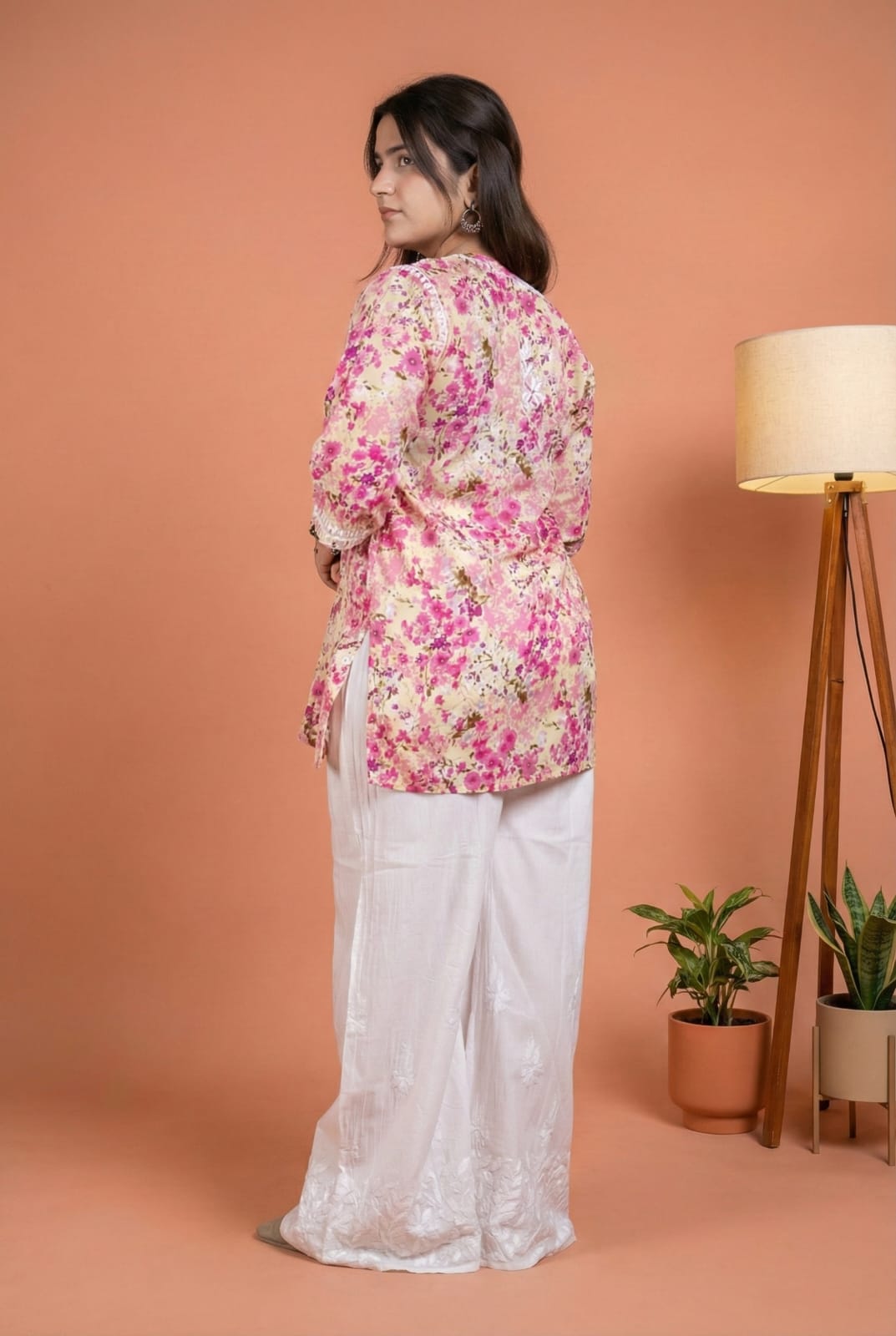 Nura Pure Mulmul Cotton Short Kurti - Pink Colour