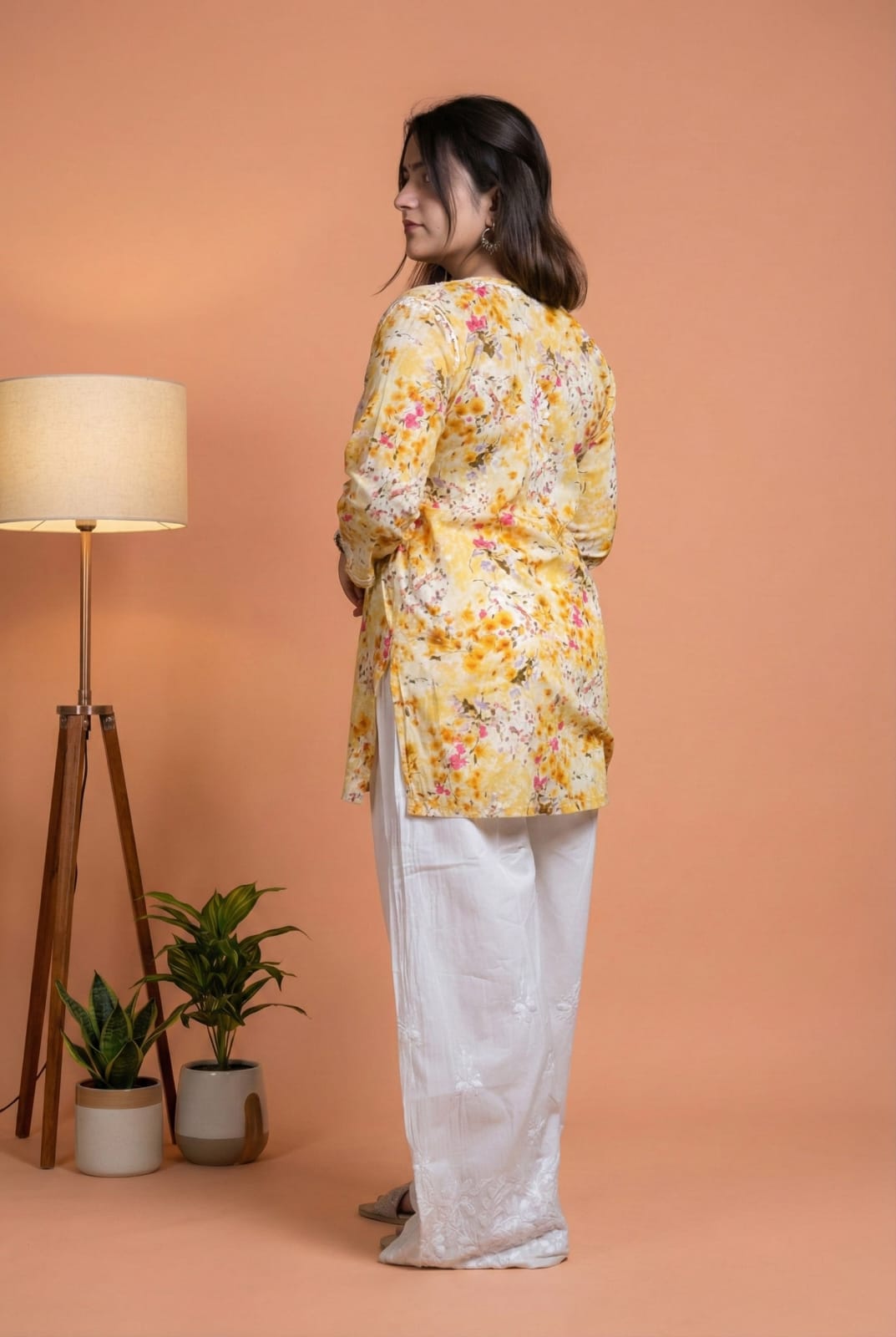 Nura Pure Mulmul Cotton Short Kurti - Yellow Colour
