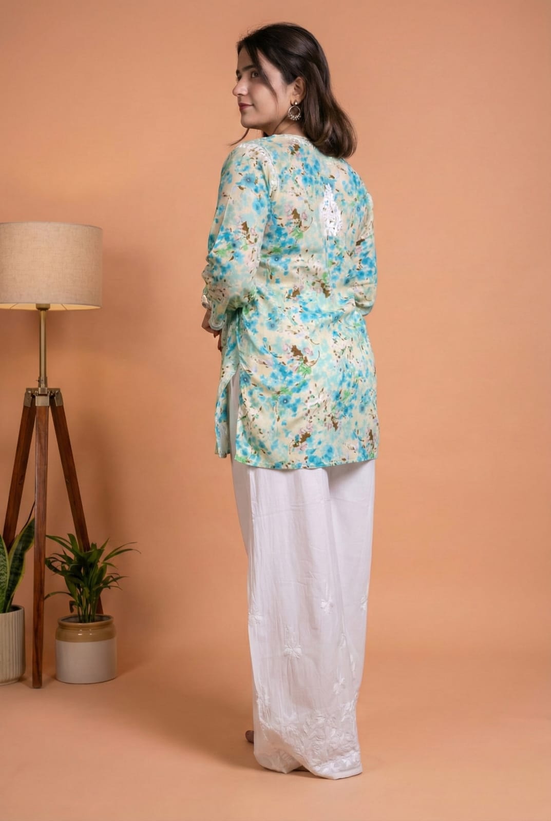 Nura Pure Mulmul Cotton Short Kurti - Sea Green Colour