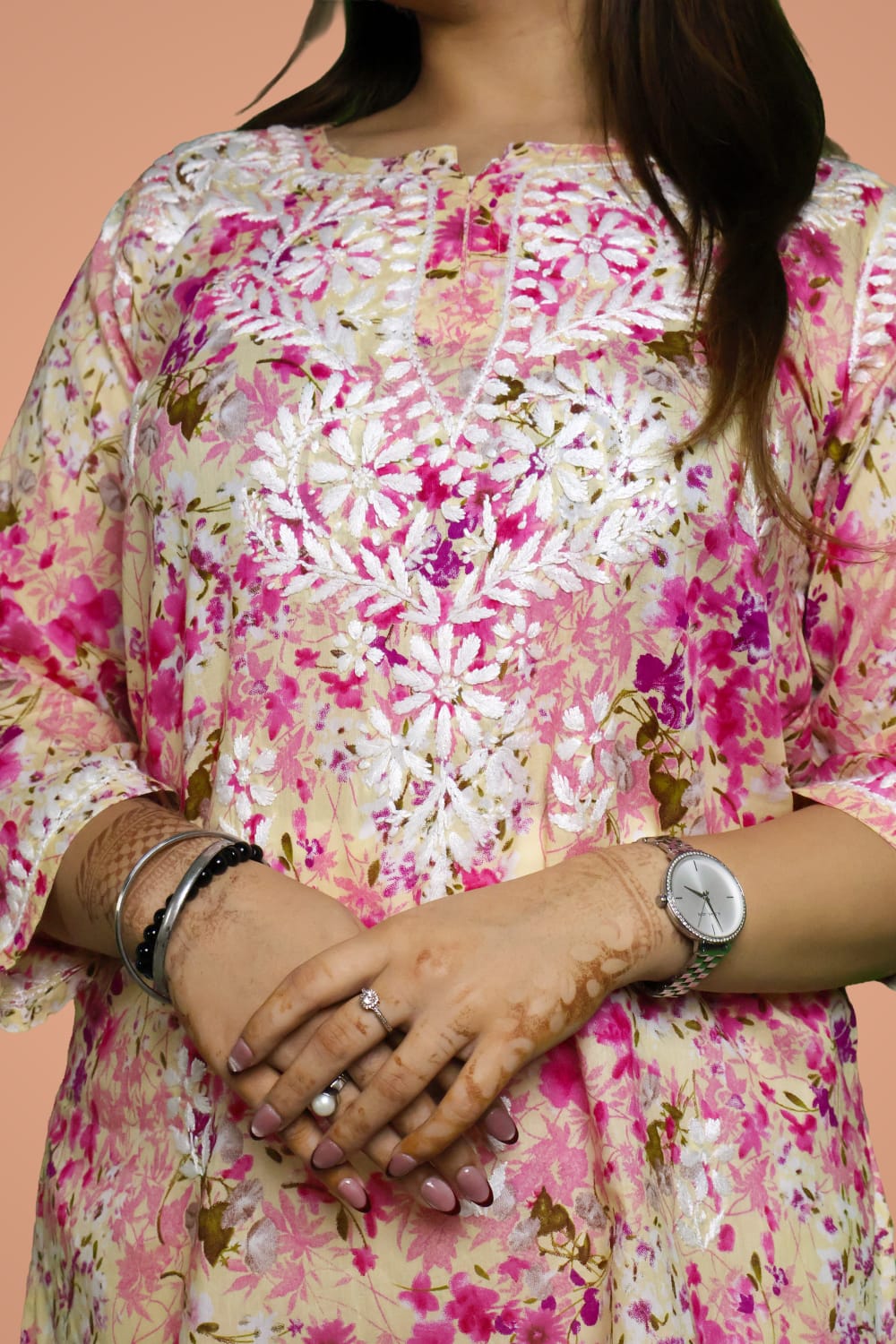Nura Pure Mulmul Cotton Short Kurti - Pink Colour