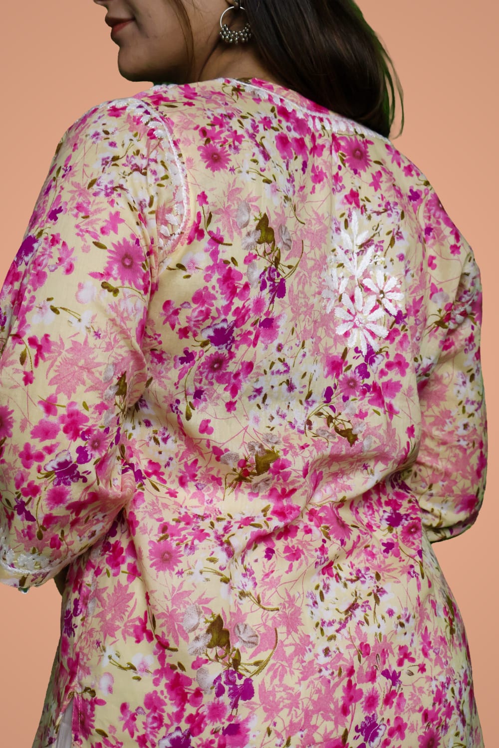 Nura Pure Mulmul Cotton Short Kurti - Pink Colour