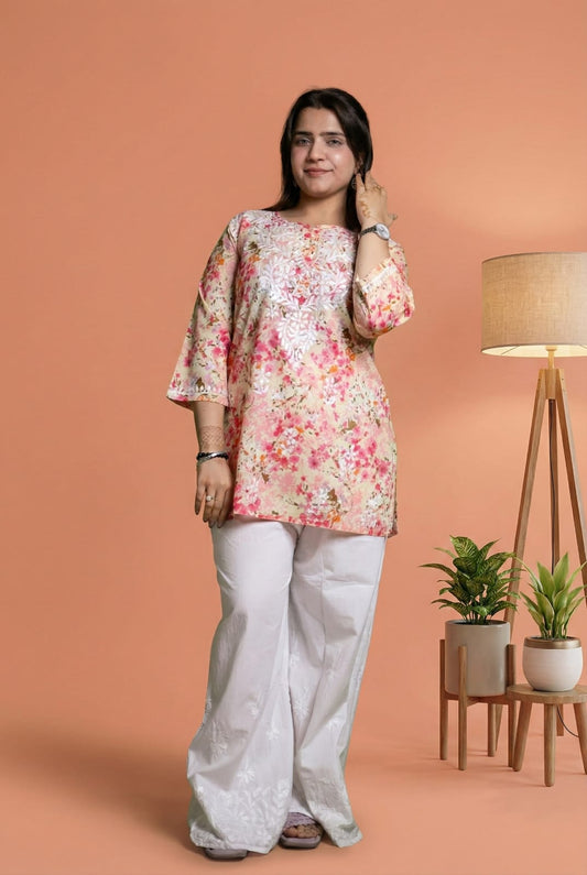 Nura Pure Mulmul Cotton Short Kurti - Red Colour