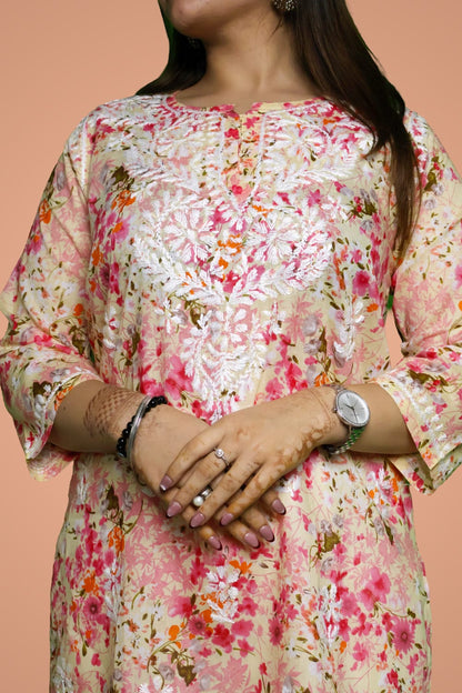 Nura Pure Mulmul Cotton Short Kurti - Red Colour