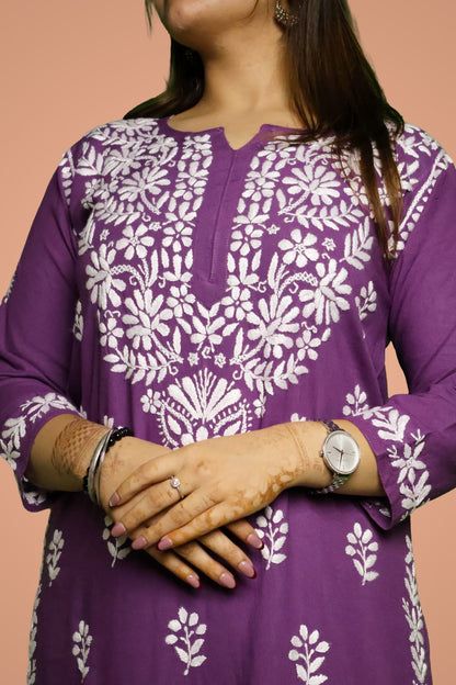 Maysa Soft Rayon Handwork Chikankari Kurti - Mauve Colour