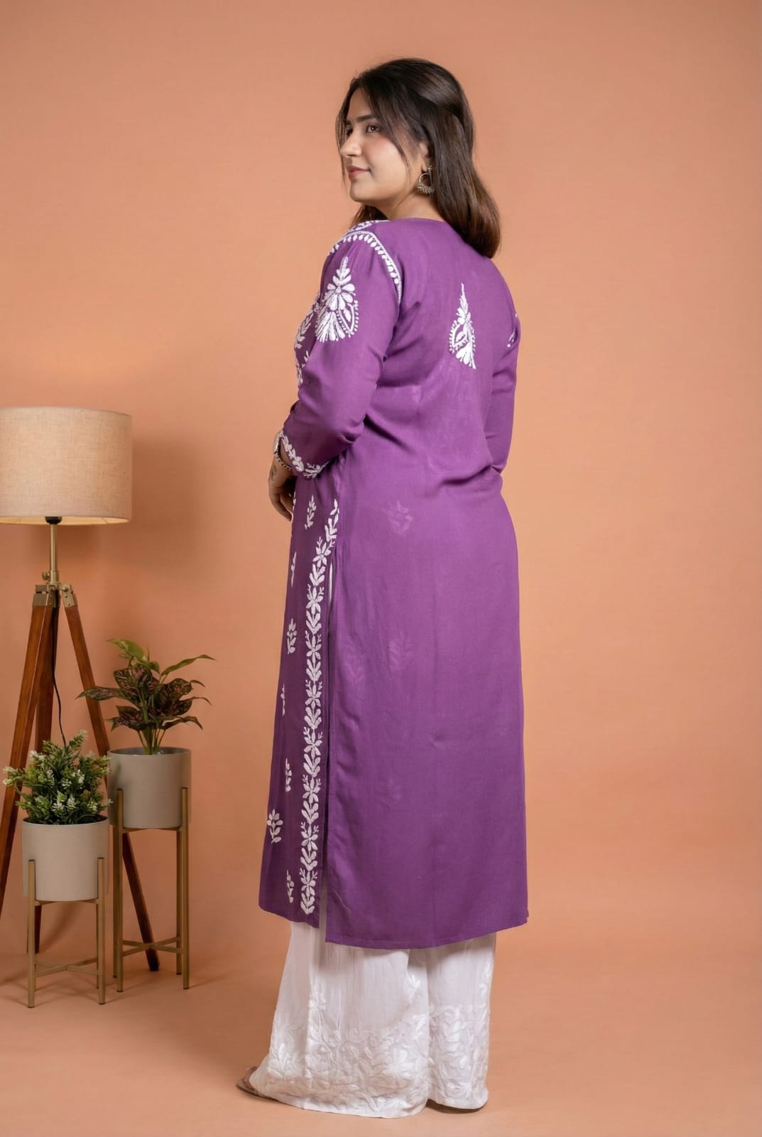 Sakina Rayon Chikankari Kurti Set - Wine Colour