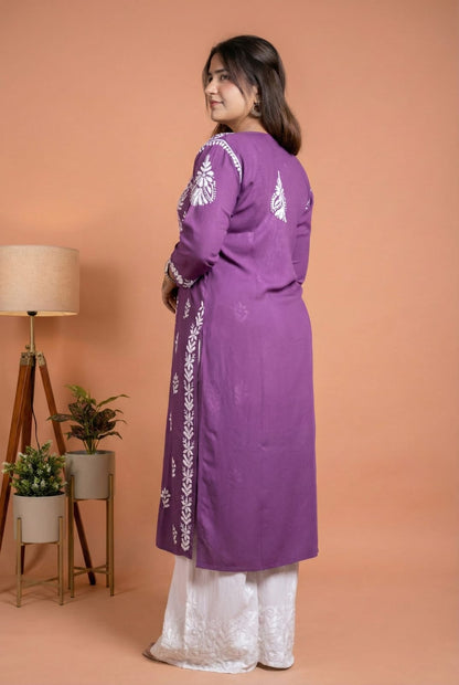 Maysa Soft Rayon Handwork Chikankari Kurti - Mauve Colour