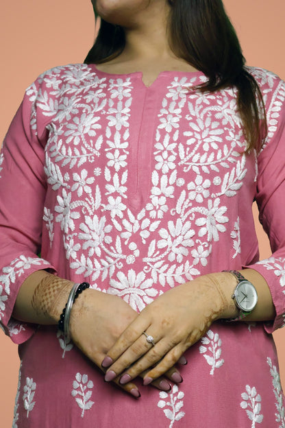 Maysa Soft Rayon Handwork Chikankari Kurti - Gazri Colour