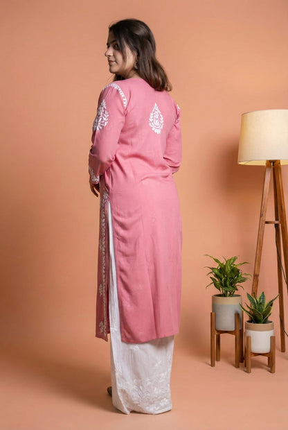 Maysa Soft Rayon Handwork Chikankari Kurti - Gazri Colour