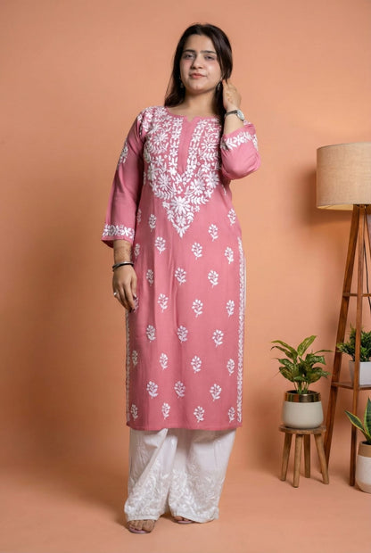 Maysa Soft Rayon Handwork Chikankari Kurti - Gazri Colour
