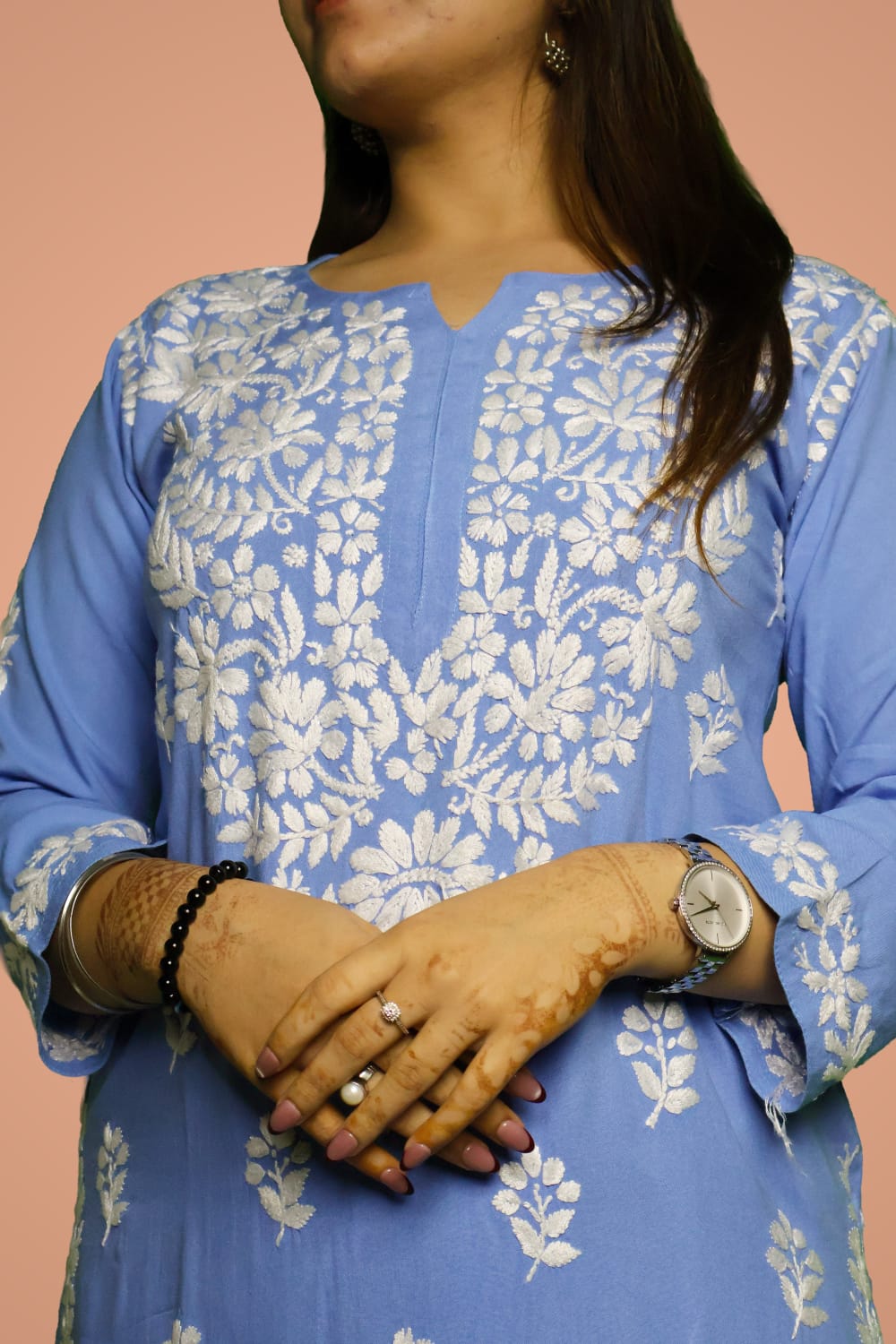 Maysa Soft Rayon Chikankari Kurti - Blue Colour