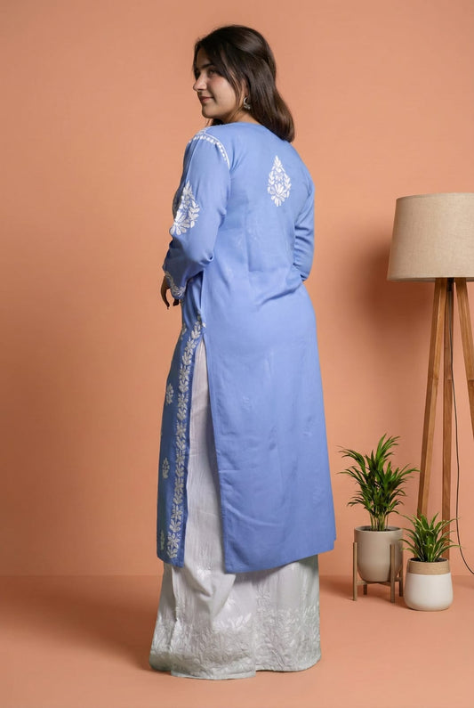Sakina Rayon Chikankari Kurti Set - Blue Colour