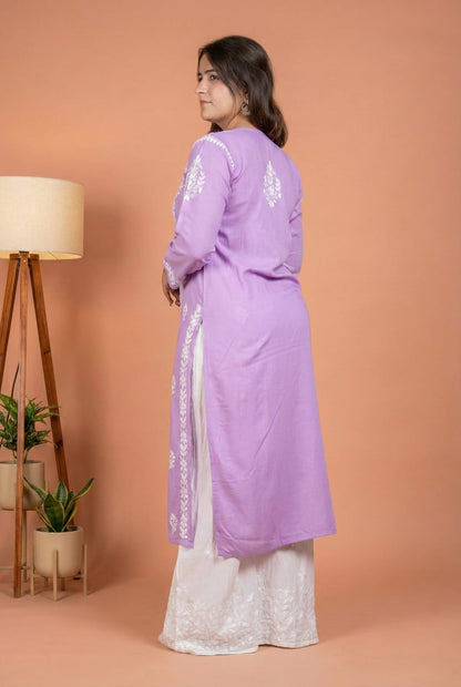 Sakina Rayon Chikankari Kurti Set - Purple Colour