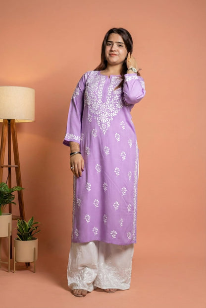 Sakina Rayon Chikankari Kurti Set - Purple Colour