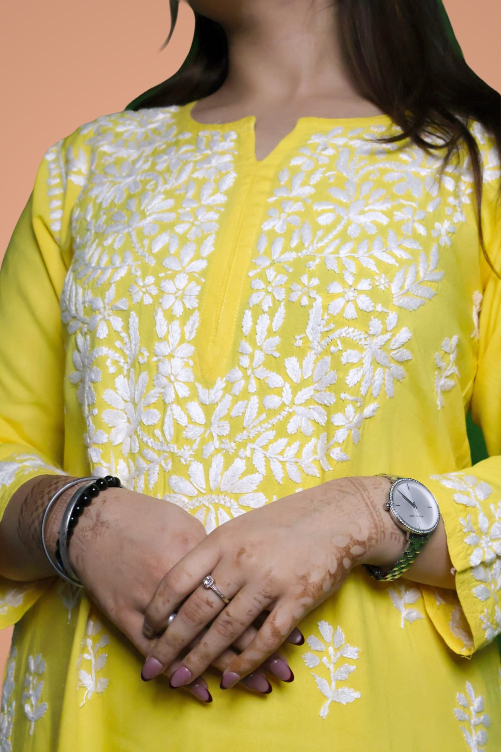 Maysa Soft Rayon Chikankari Kurti - Yellow Colour