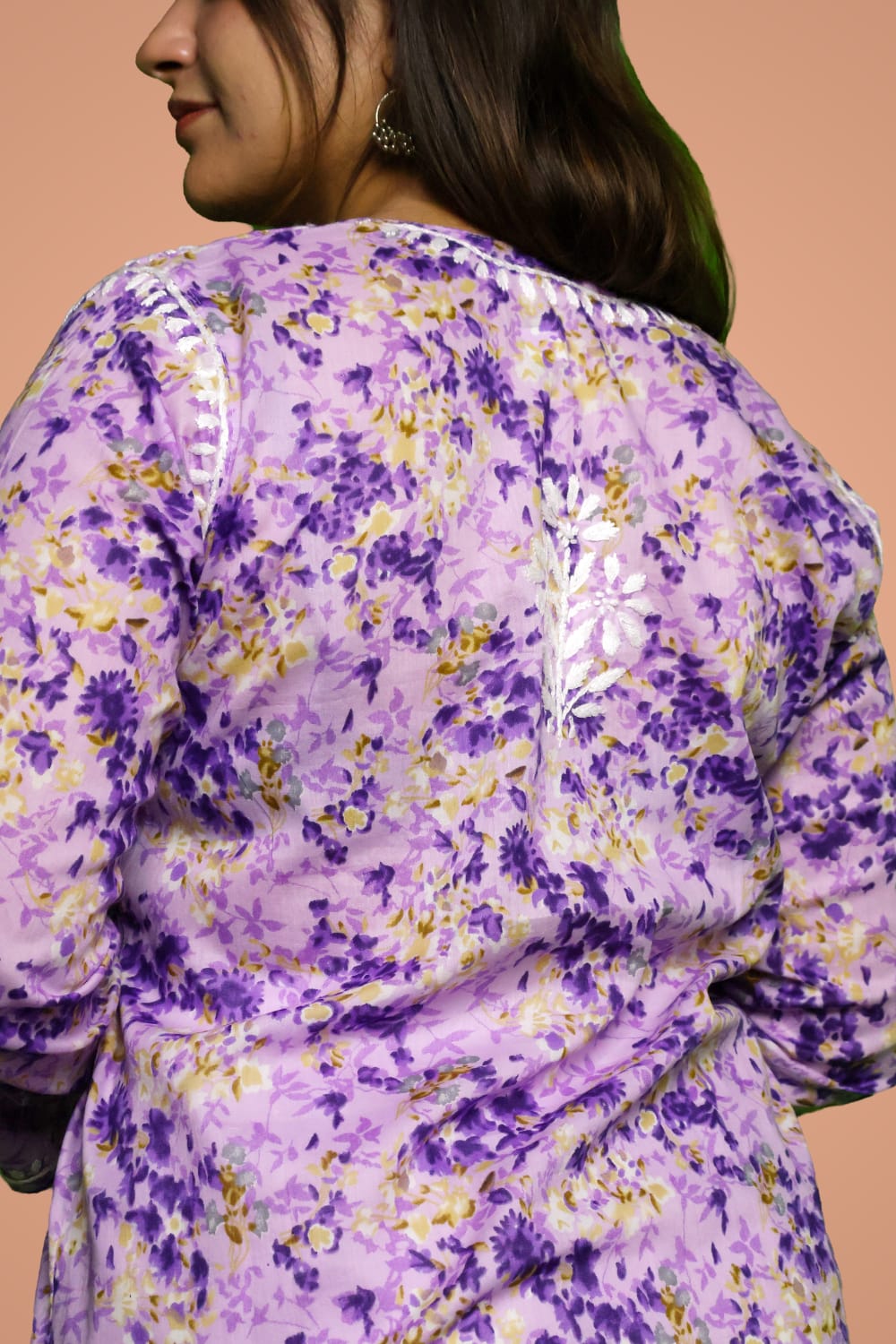 Rania Pure Mulmul Chikankari Handwork Kurti - Purple Colour