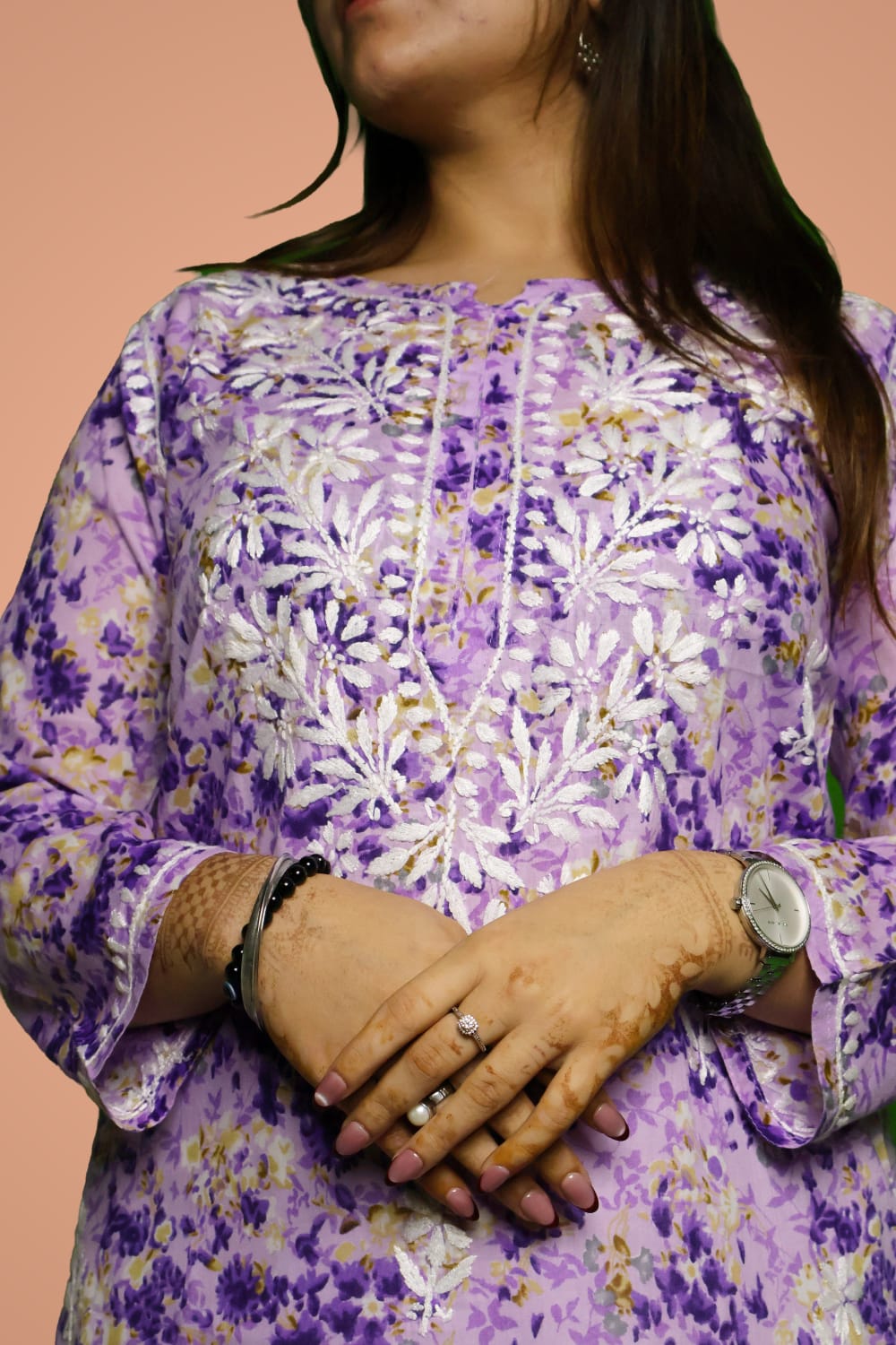 Rania Pure Mulmul Chikankari Handwork Kurti - Purple Colour