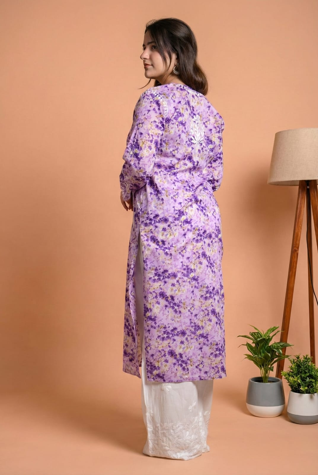 Rania Pure Mulmul Chikankari Handwork Kurti - Purple Colour