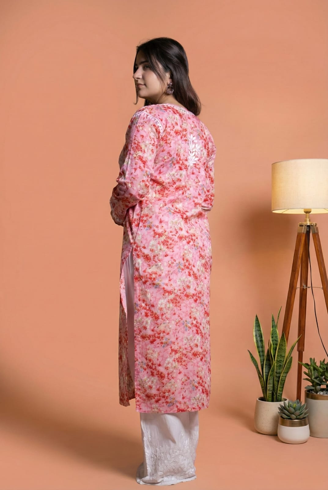 Rania Pure Mulmul Chikankari Handwork Kurti - Pink Colour