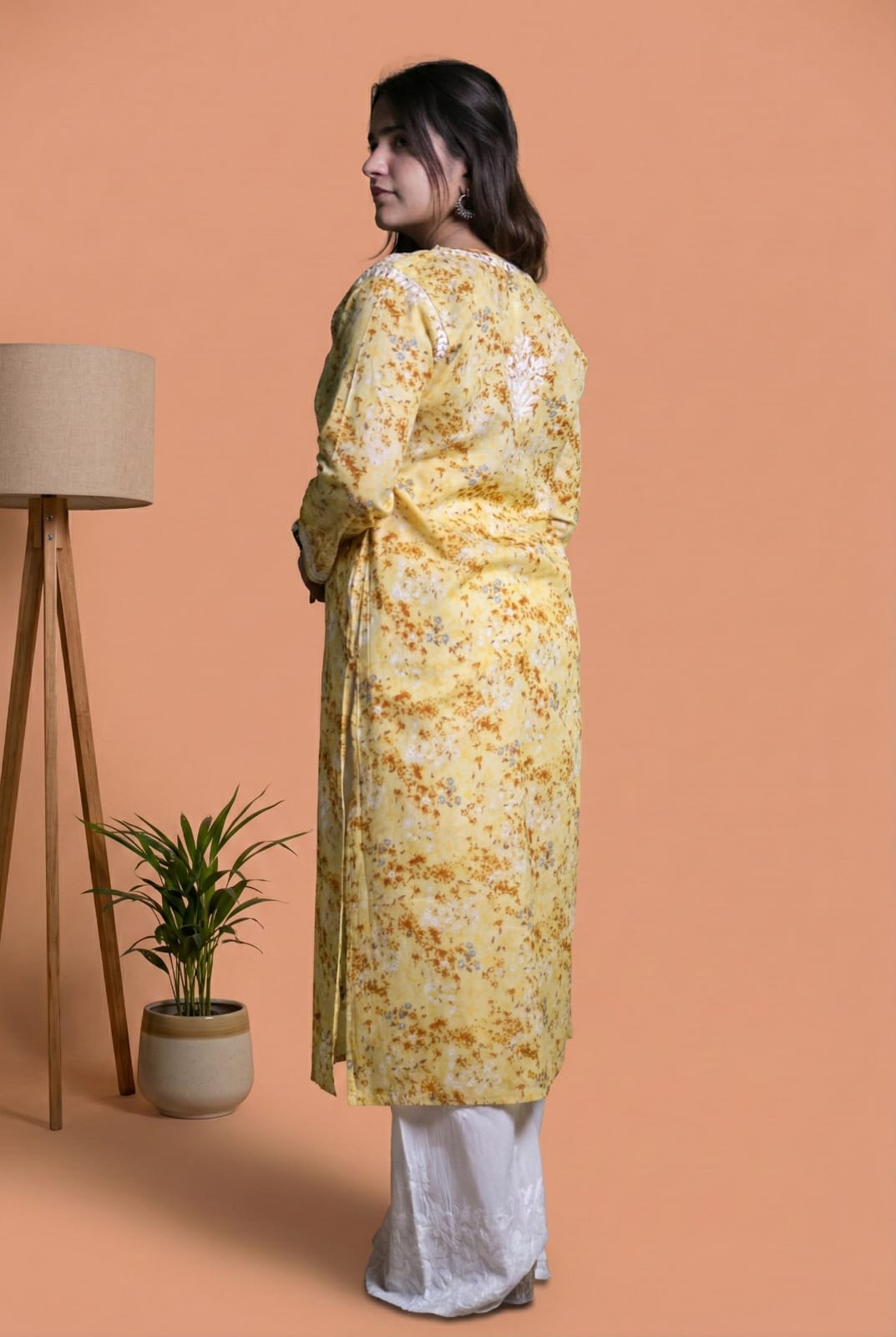 Rania Pure Mulmul Chikankari Handwork Kurti - Yellow Colour