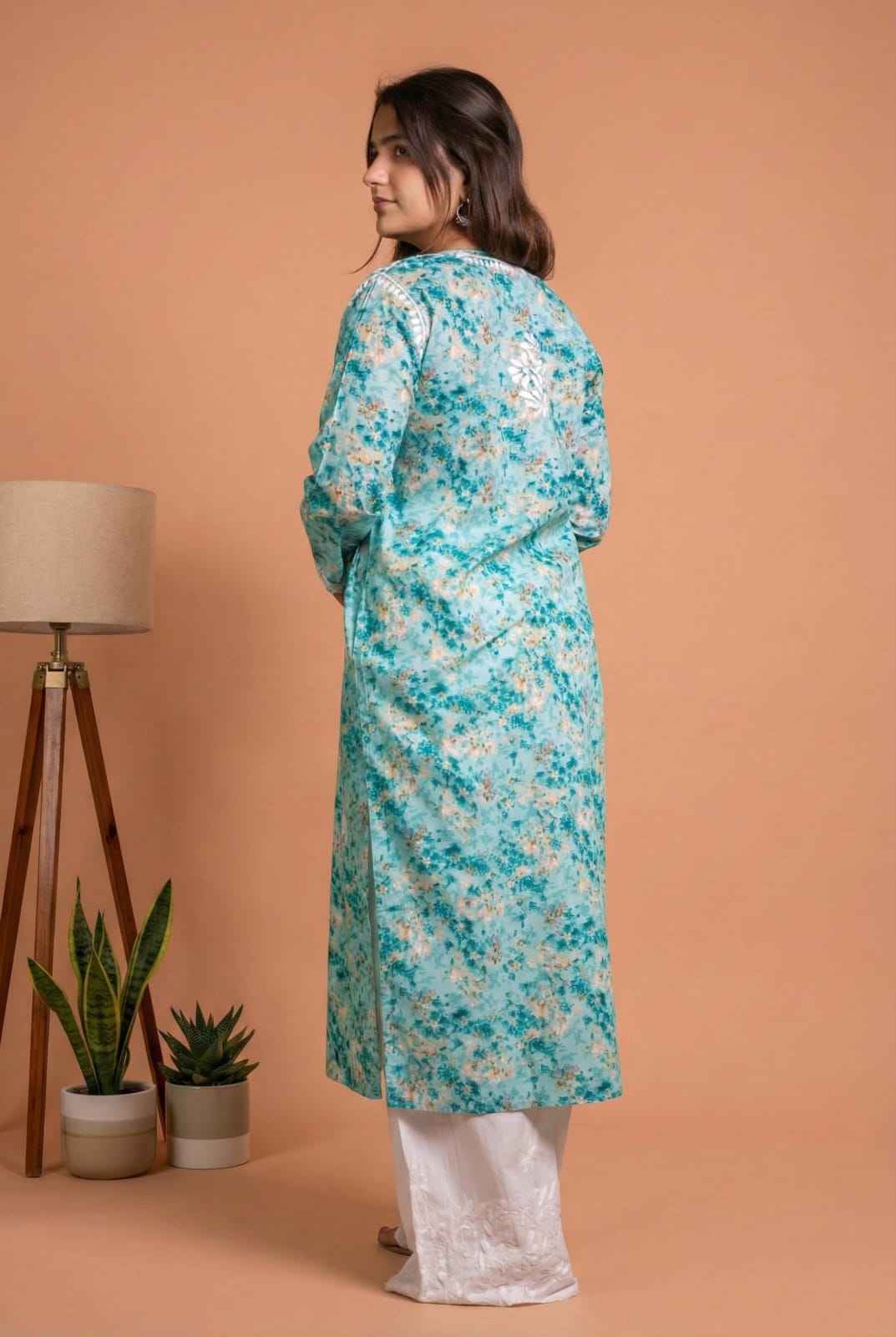 Rania Pure Mulmul Chikankari Handwork Kurti - Sea green Colour