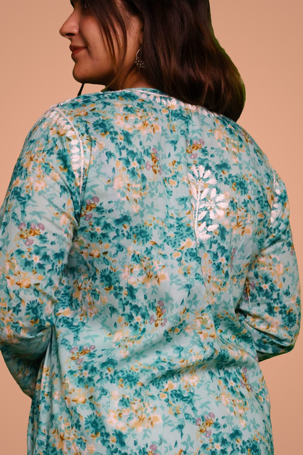 Rania Pure Mulmul Chikankari Handwork Kurti - Sea green Colour