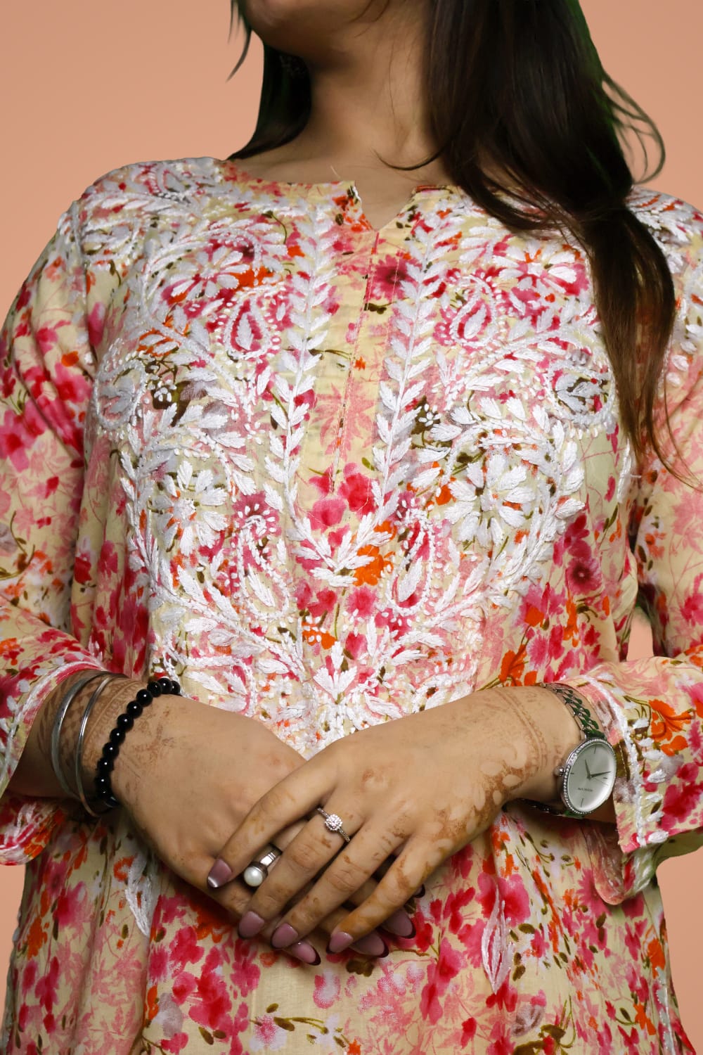 Maira Mulmul Cotton Chikankari Kurti Set - Red Colour