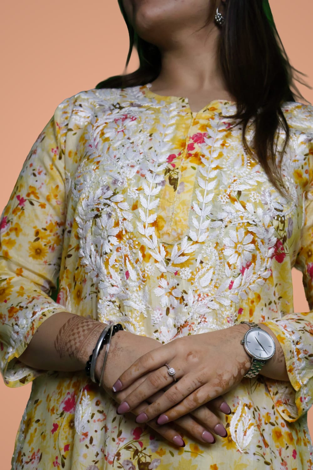 Maira Mulmul Cotton Chikankari Kurti Set - Yellow Colour