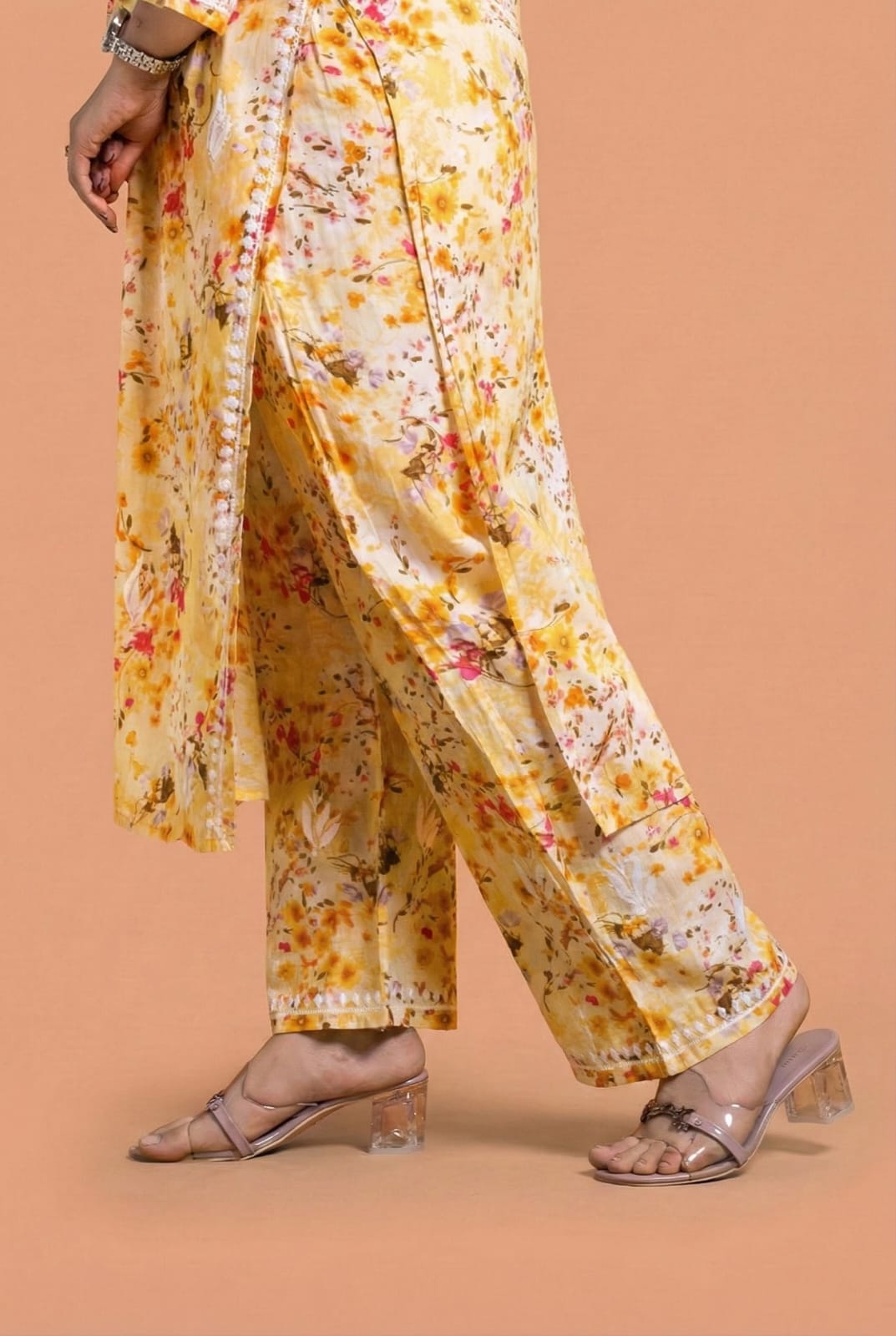 Maira Mulmul Cotton Chikankari Kurti Set - Yellow Colour