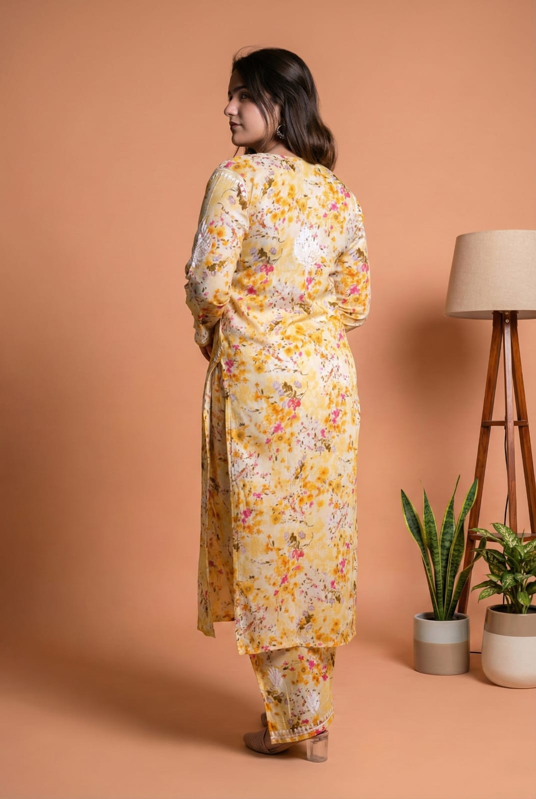 Maira Mulmul Cotton Chikankari Kurti Set - Yellow Colour