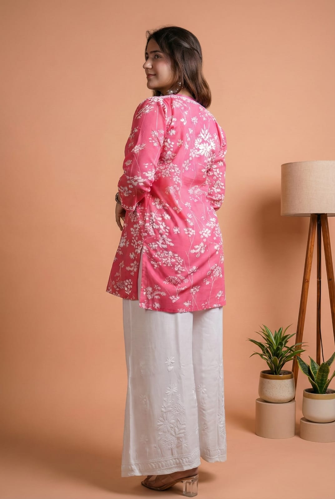 Malika Pure Mulmul Cotton Short Kurti - Pink Colour