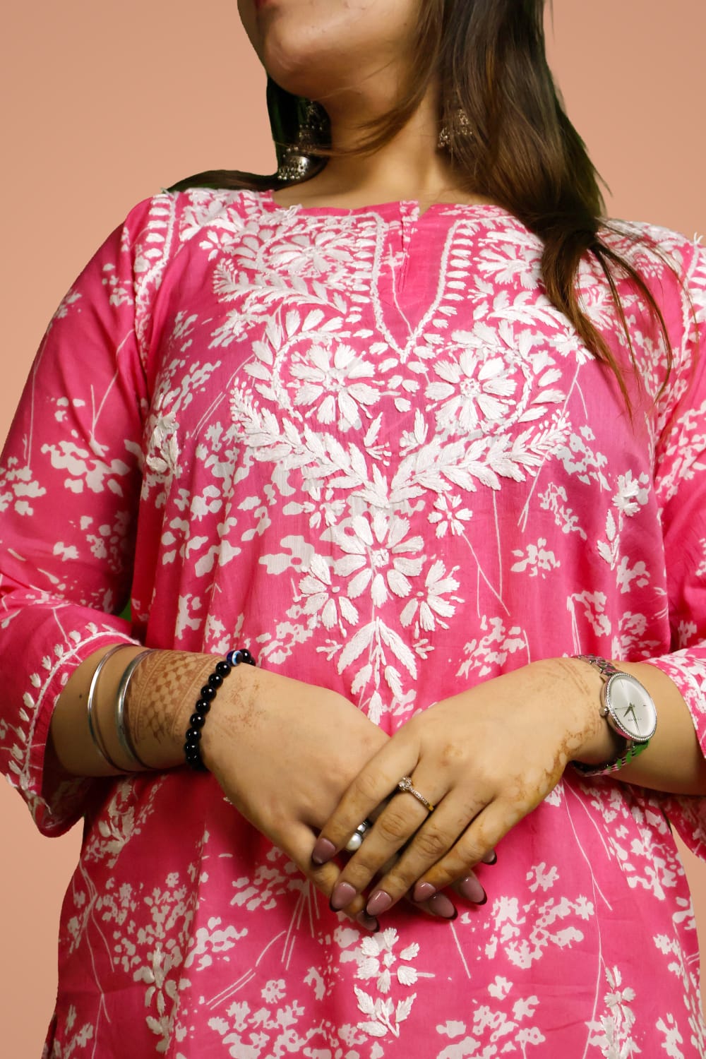 Malika Pure Mulmul Cotton Short Kurti - Pink Colour