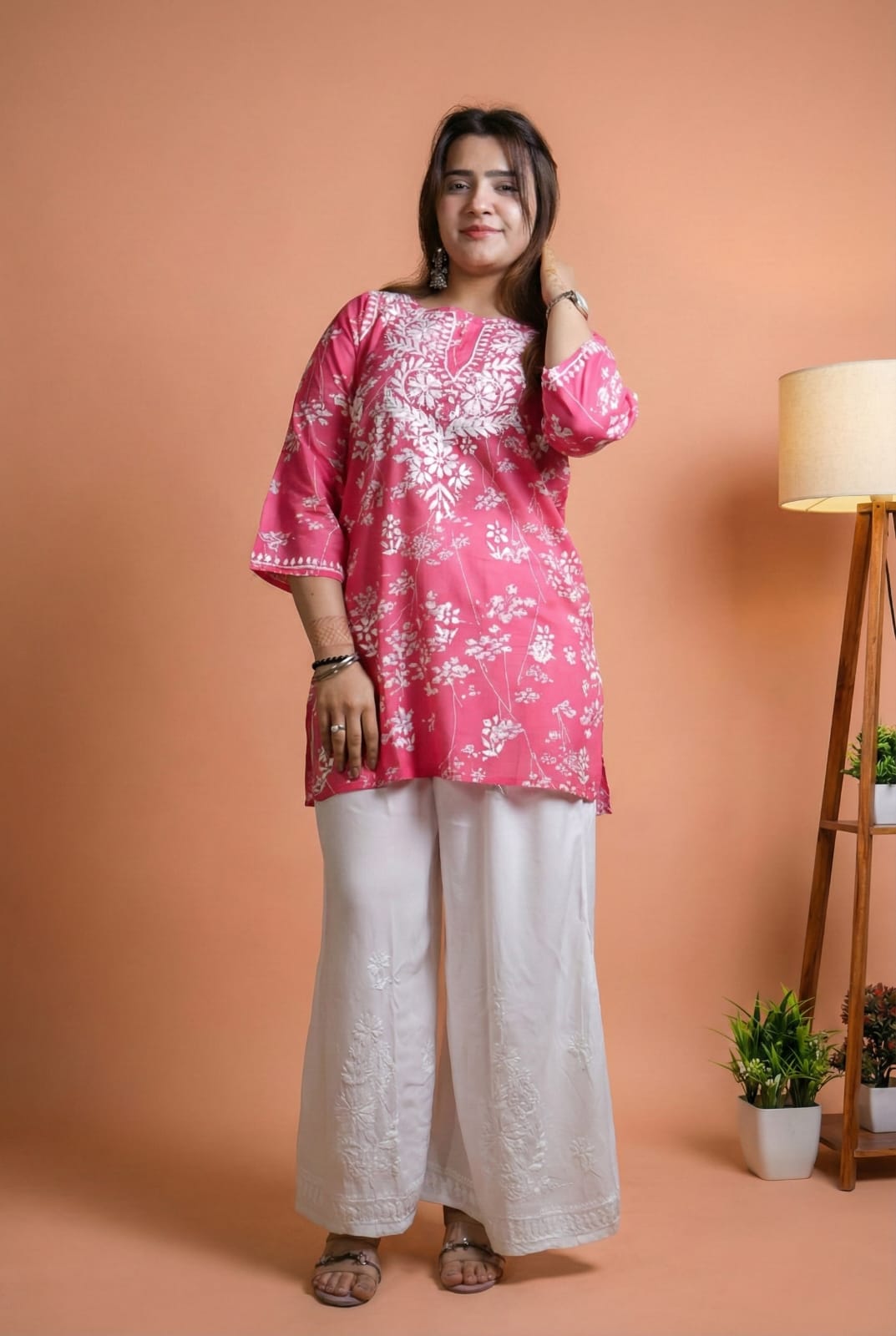 Malika Pure Mulmul Cotton Short Kurti - Pink Colour