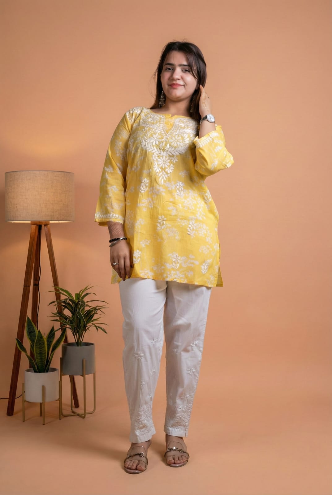 Malika Pure Mulmul Cotton Short Kurti - Yellow Colour