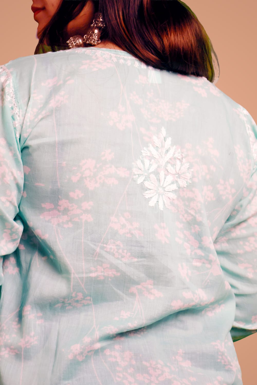 Malika Pure Mulmul Cotton Short Kurti - Sea green Colour