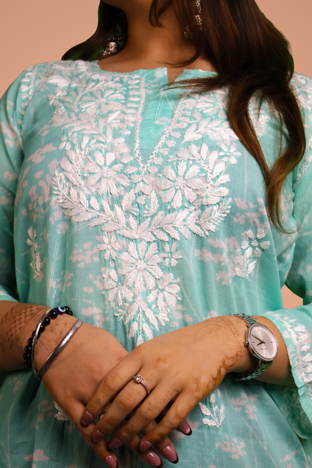 Malika Pure Mulmul Cotton Short Kurti - Sea green Colour