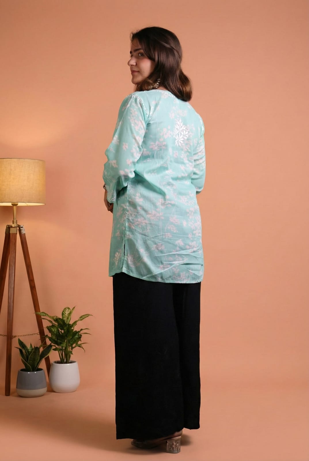 Malika Pure Mulmul Cotton Short Kurti - Sea green Colour