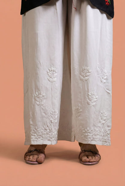 Aliza Soft Rayon Chikankari Plazo - White Color