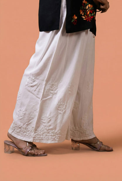 Aliza Soft Rayon Chikankari Plazo - White Color