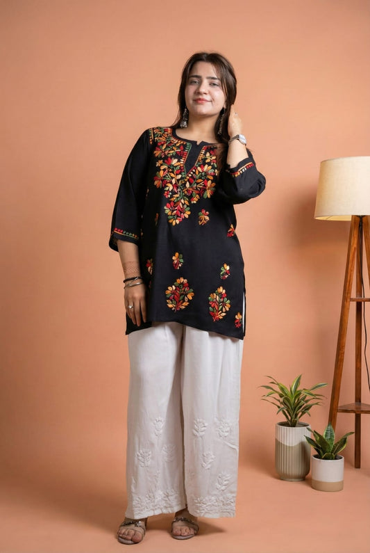Ina Soft Rayon Chikankari Short Kurti - Multi Colour