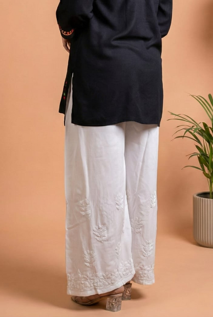 Aliza Soft Rayon Chikankari Plazo - White Color