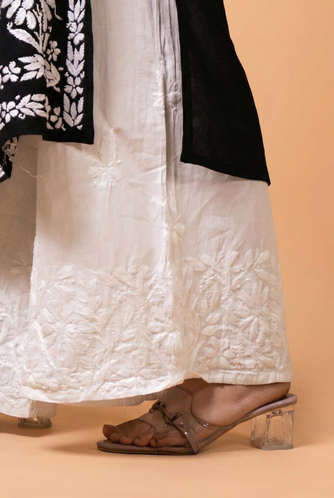 Sara Chikankari Cotton Plazo - White Colour