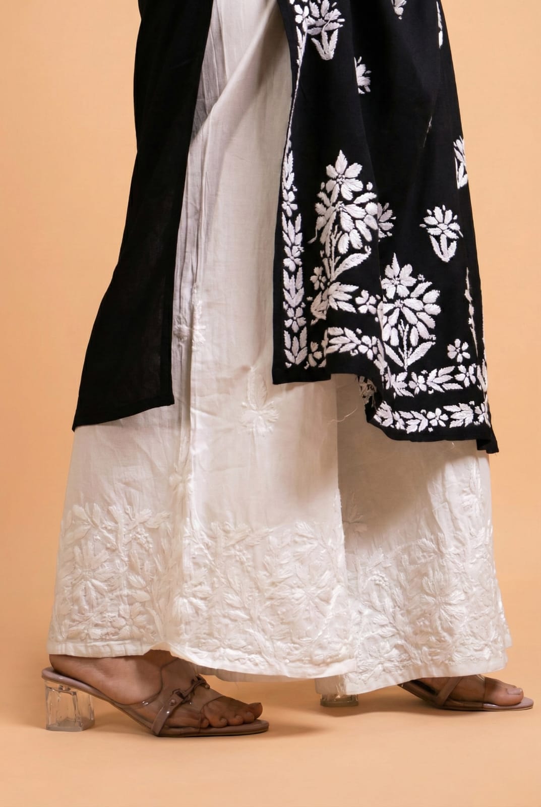 Sara Chikankari Cotton Plazo - White Colour