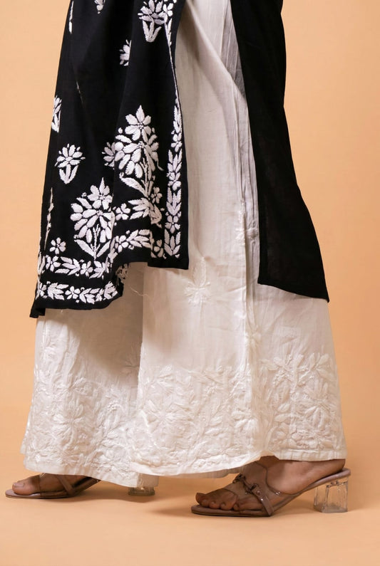 Sara Chikankari Cotton Plazo - White Colour