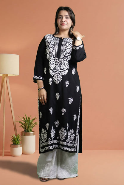 Avneet Kaur Inspired Modal Chikankari Kurti -Black  colour