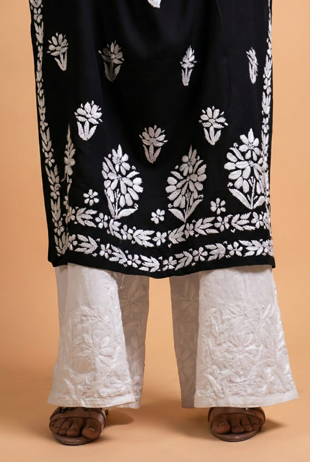 Sara Chikankari Cotton Plazo - White Colour