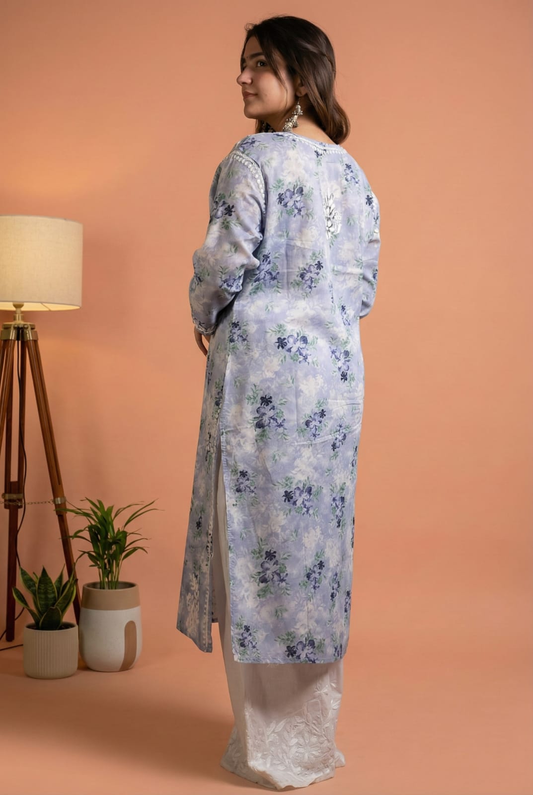 Fawziya Pure Mulmul Chikankari  Handwork Kurti - Blue Colour